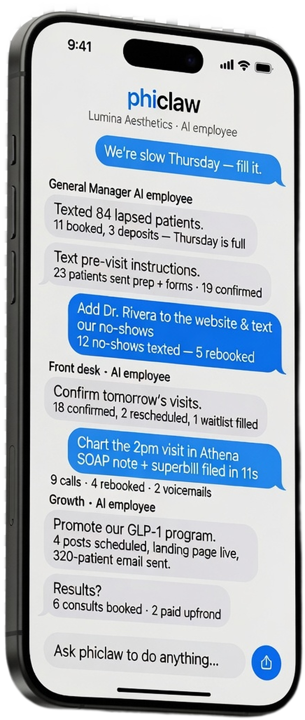phiclaw β one AI employee running the whole practice