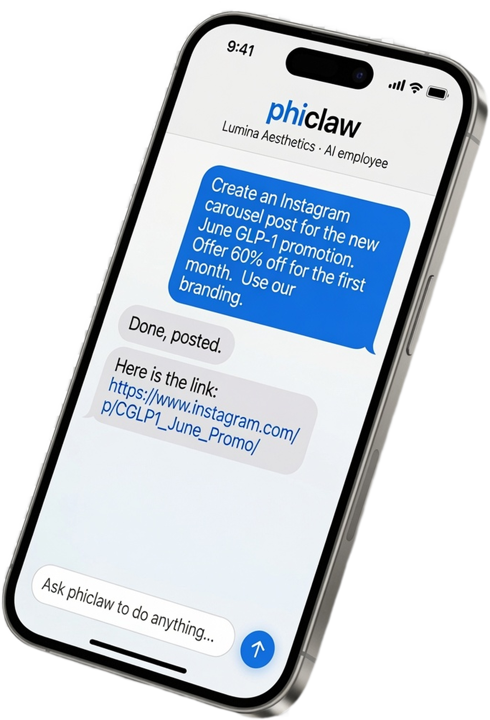 PhiClaw Instagram post chat